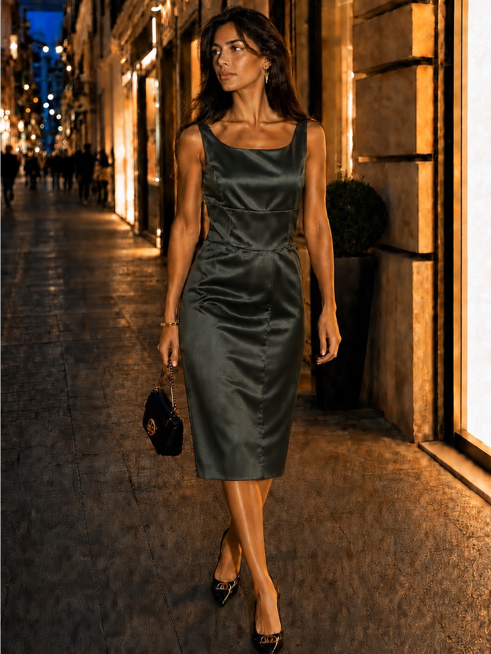Vintage Satin Armani Collezioni Green Knee length Dress SizeUS 6 / IT 42